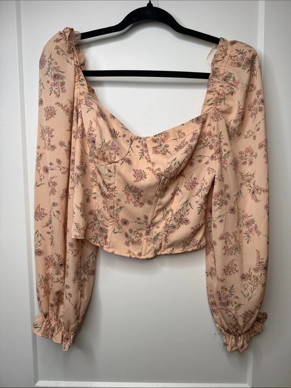 ASTR the‎ Label Paola Floral Print Long Sleeve Crop Corset  - Medium